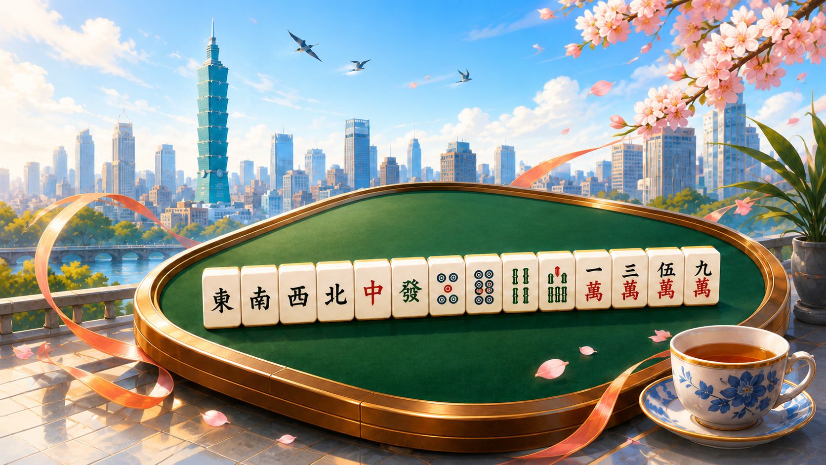 A close-up of mahjong tiles being shuffled on a table